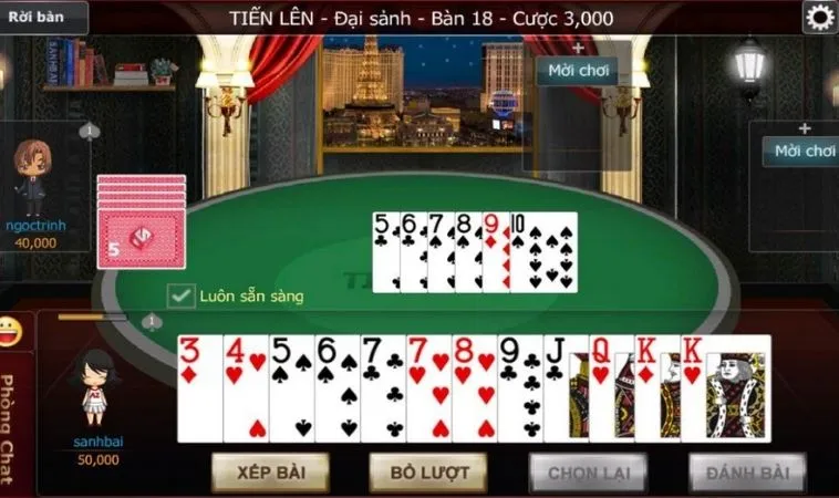 Giao diện chơi Tiến Lên Miền Nam Tại 999Bet