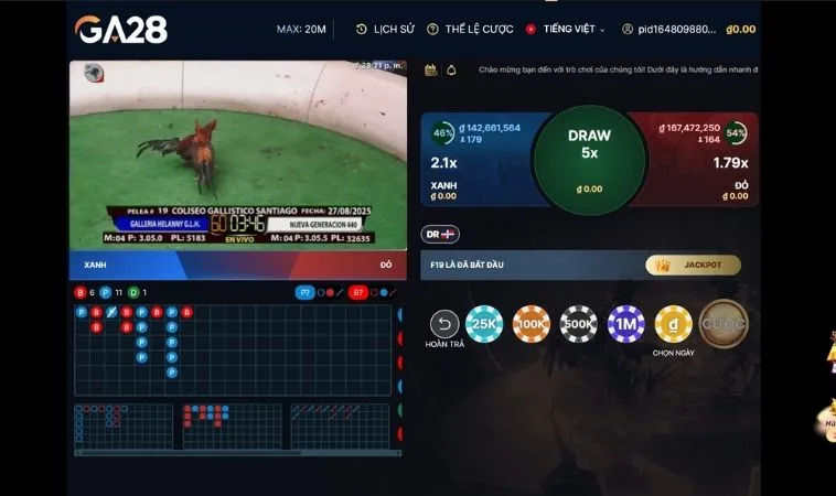 Giao diện đặt cược Đá Gà GA28 Tại 999Bet