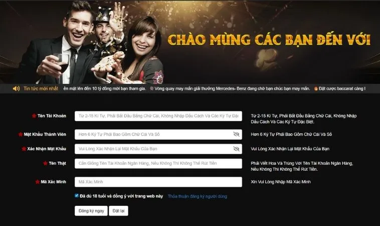 Giao diện đăng ký 999Bet