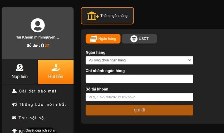 Giao diện rút tiền 999Bet